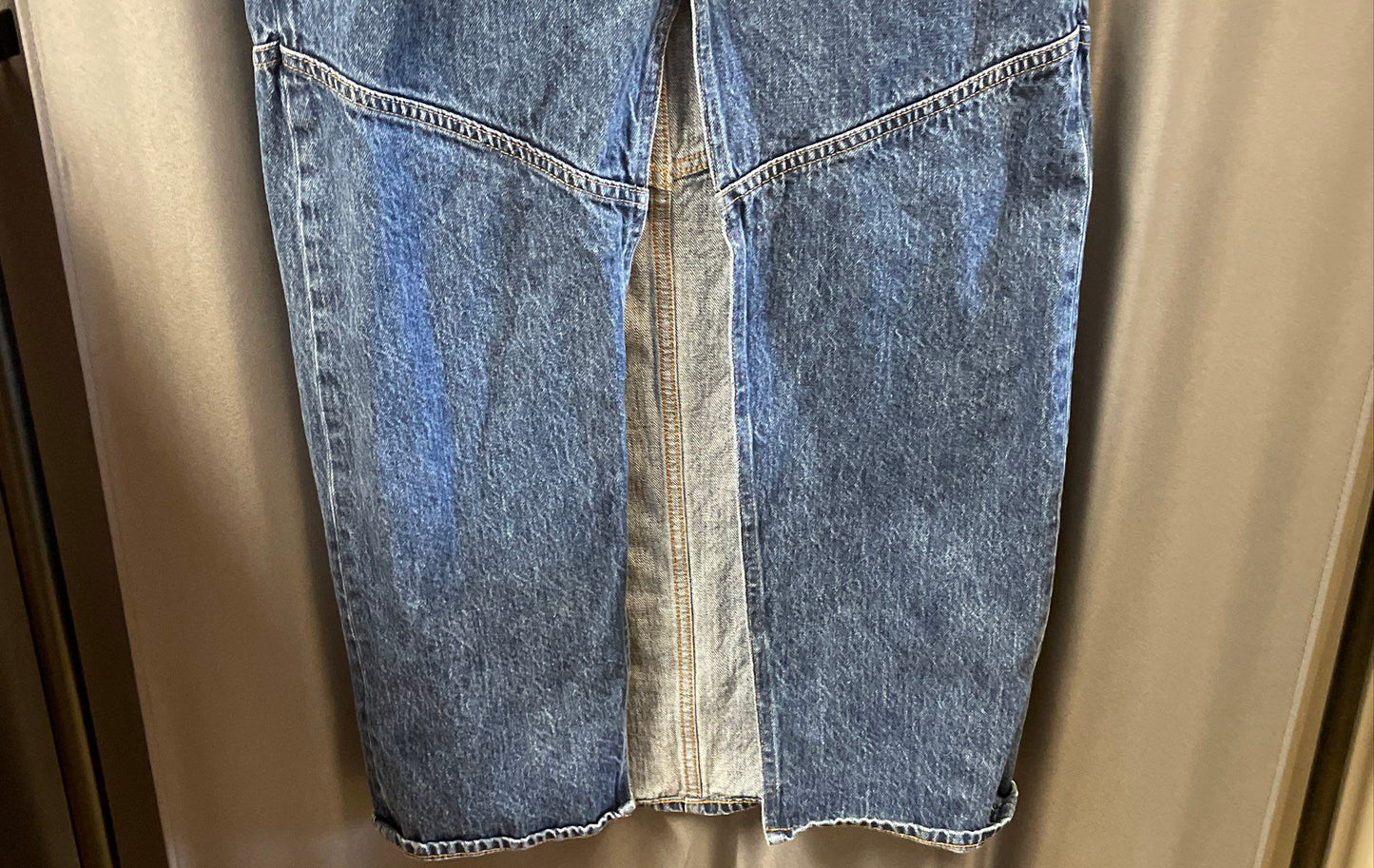 Madewell Women's Blue Denim Maxi Skirt Front Slit Paneled Size 25