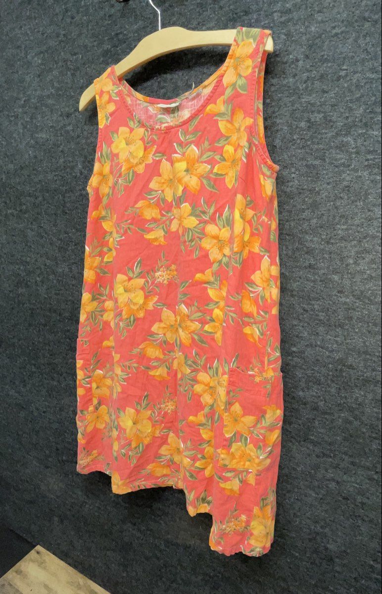 Vintage 90s White Stag Women's Orange Floral Sleeveless Shift Dress Pockets