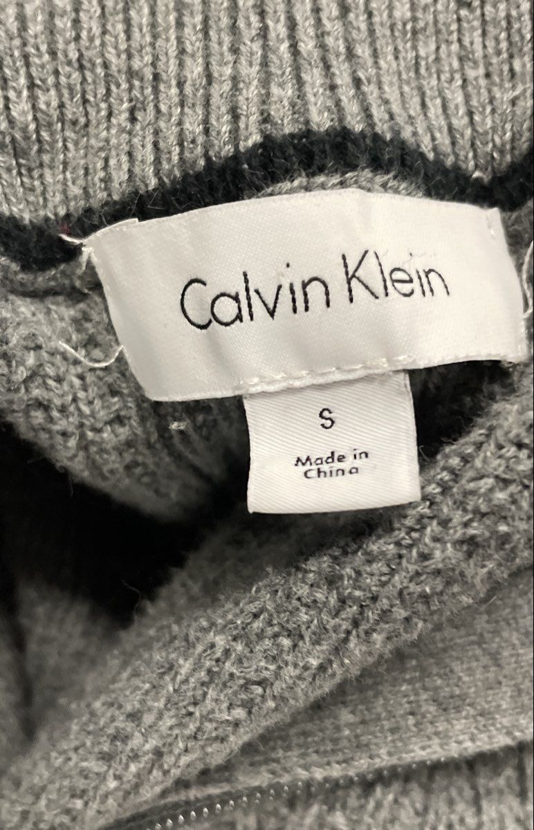 Calvin Klein Men's Gray Full Zip Mock Neck Ribbed Knit Sweater Jacket Sz S