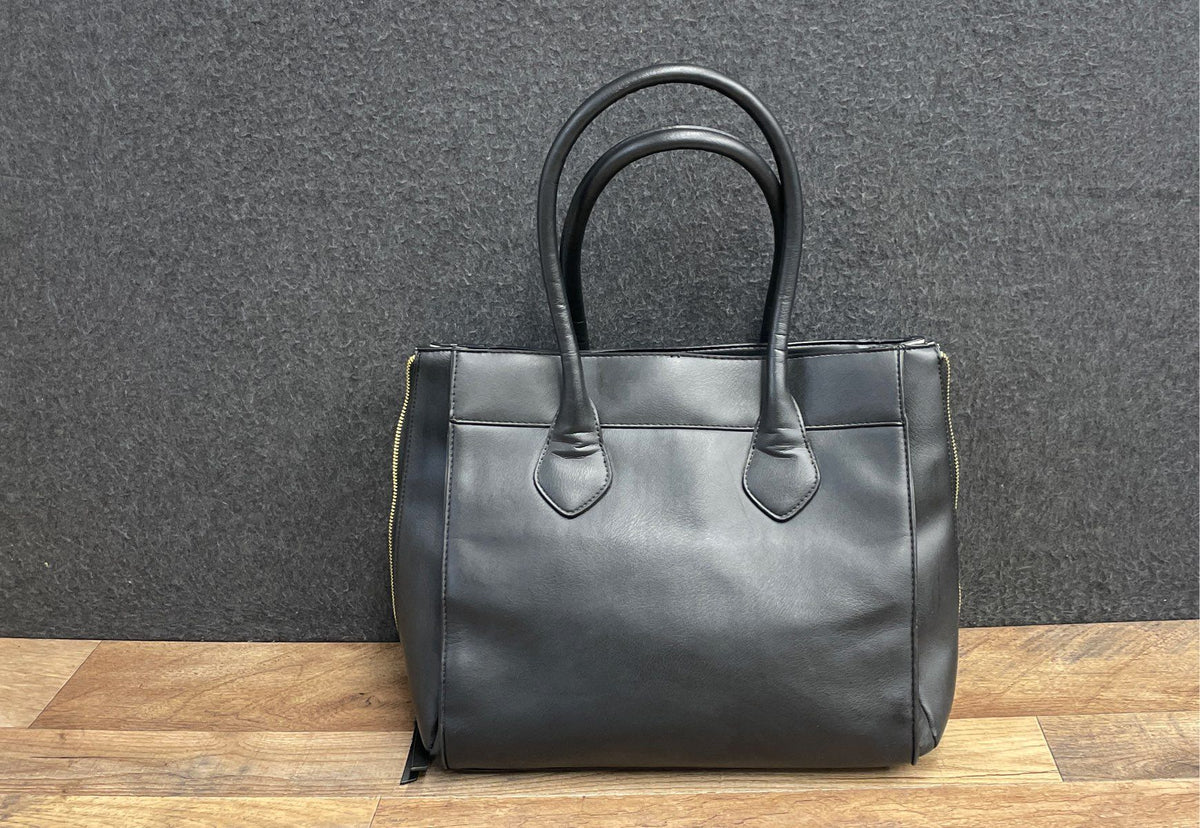 Christian Siriano Black White Faux Leather Tote Bag Large Gold Hardware