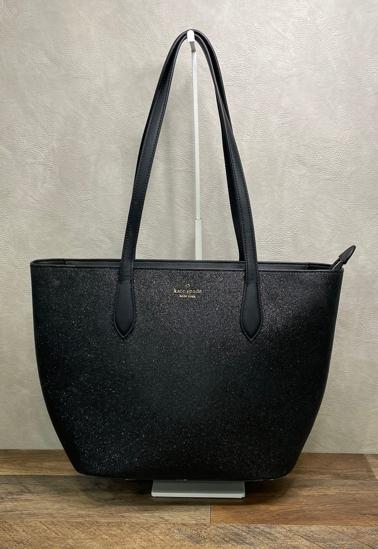Kate Spade New York Black Glitter Glimmer Large Top Zip Tote Shoulder Bag