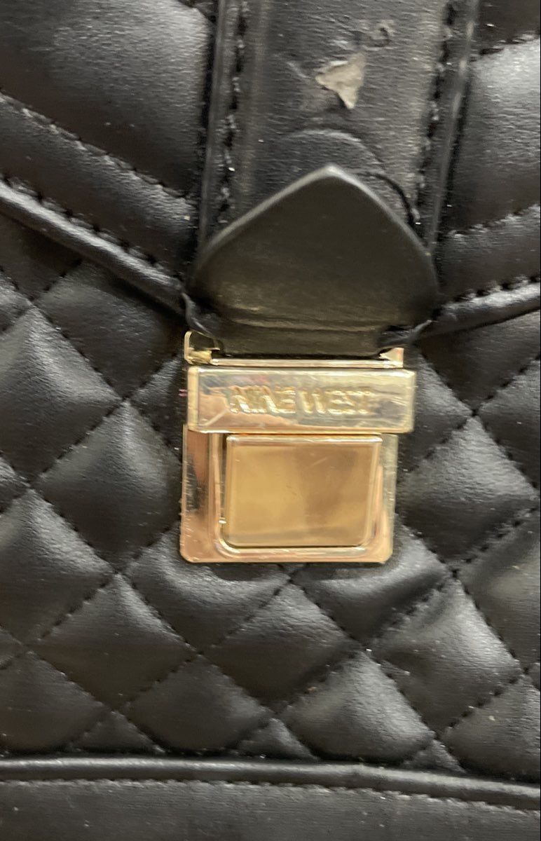 Nine West Black Quilted Faux Leather Envelope Crossbody Bag Gold Hardware