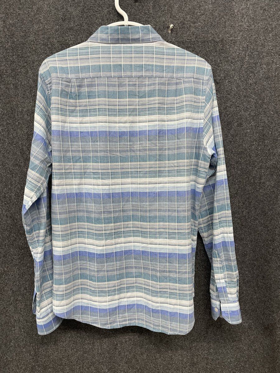 Ezekiel Men's Blue White Striped Plaid Cotton Button Up Long Sleeve Shirt Sz M