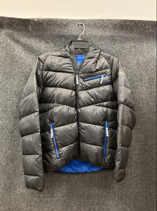 Hawke & Co Sport Boys Puffer Jacket Black Blue Hooded Down Fill Sz 18/20