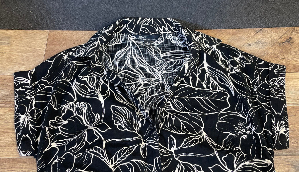 Jewel Badgley Mischka Women's Black White Floral Cotton Rayon Shirt Dress Sz S