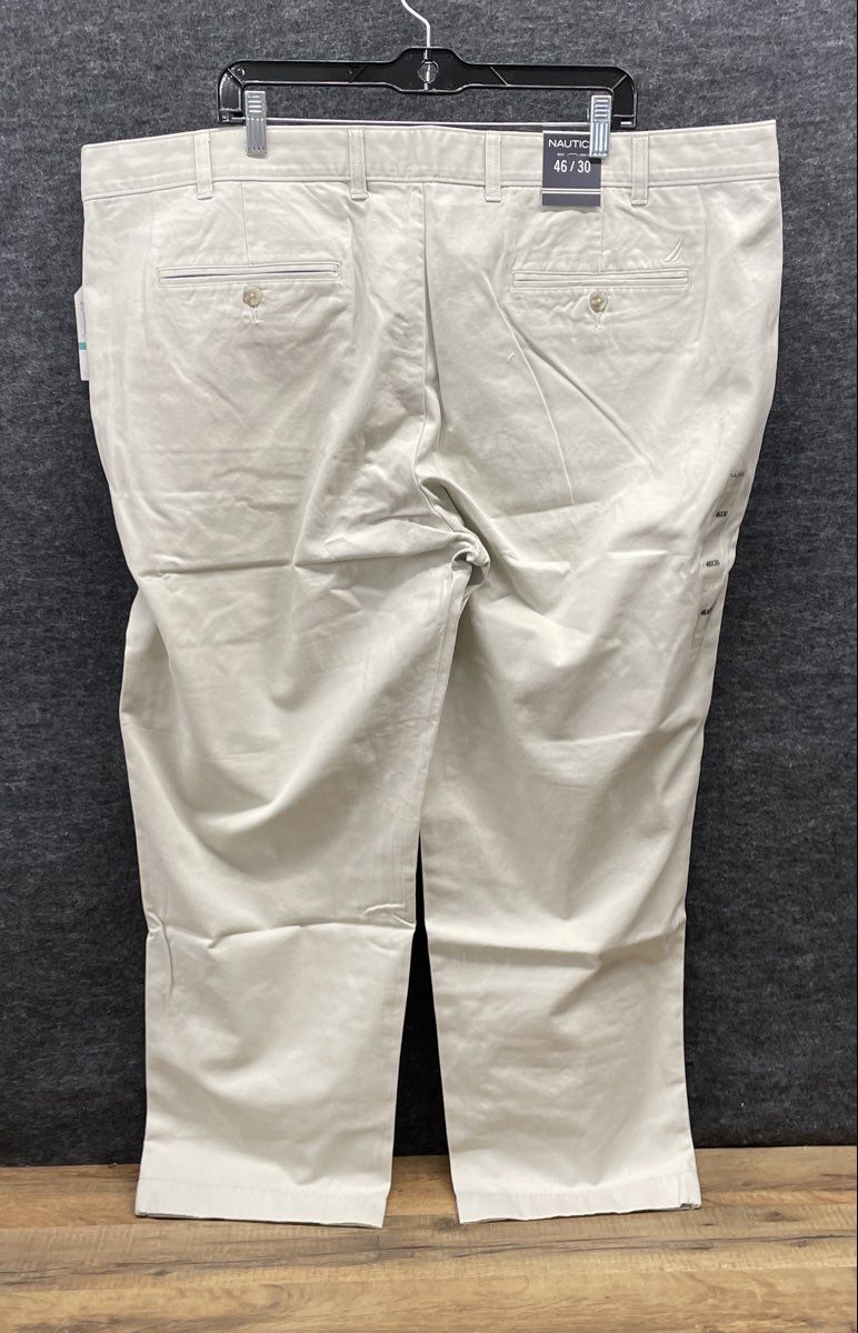 Nautica Men's Anchor Dress Pants True Stone Beige Chino Flat Front Sz 46x30 NWT