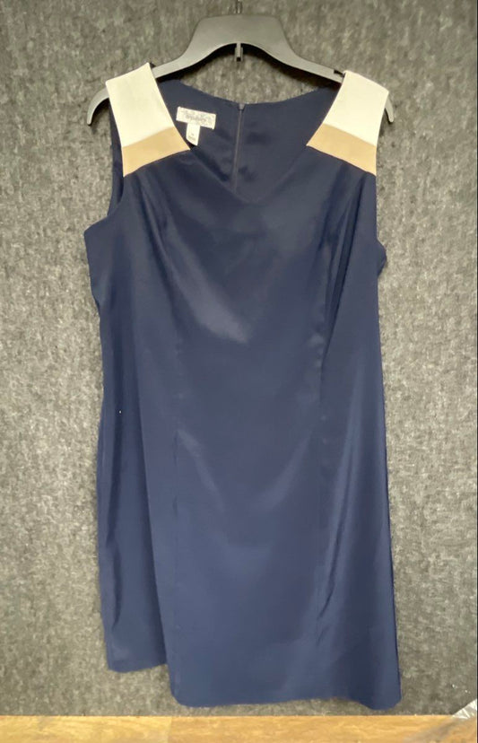 Dressbarn Women's Navy Blue Colorblock Sleeveless V-Neck Shift Dress Size 16