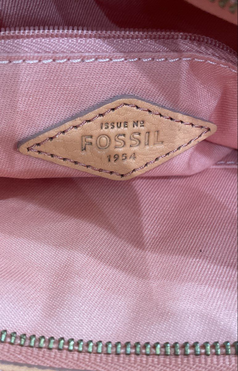 Fossil Orange Leather Expandable Multi-Pocket Crossbody Shoulder Bag
