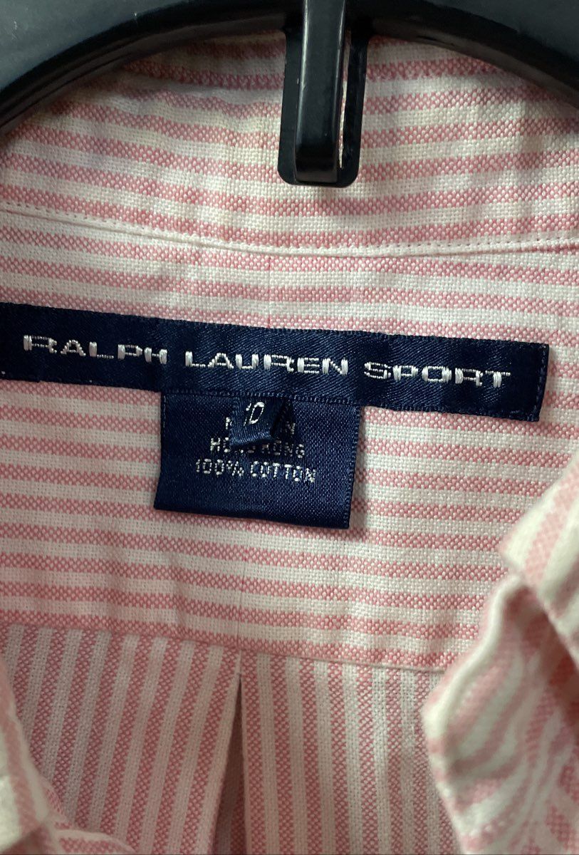 Ralph Lauren Sport Women's Pink White Striped Cotton Button Up Shirt Size 10