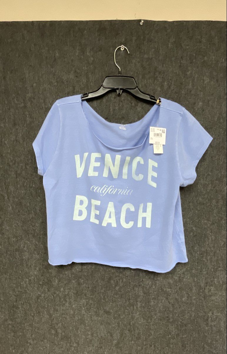 American Eagle Women's Venice Beach Graphic Cropped T-Shirt Blue NWT Sz L