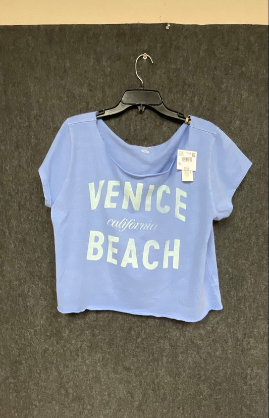 American Eagle Women's Venice Beach Graphic Cropped T-Shirt Blue NWT Sz L