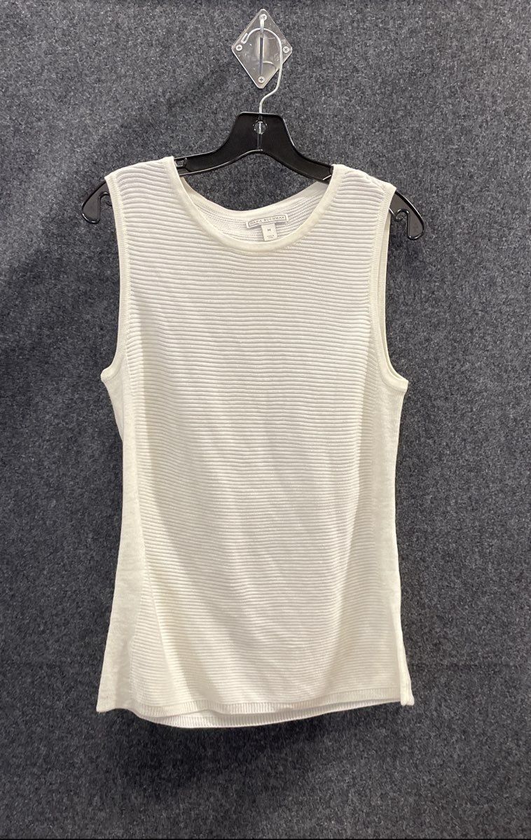 Dana Buchman Women's White Ribbed Knit Sleeveless Top Shell Sz M