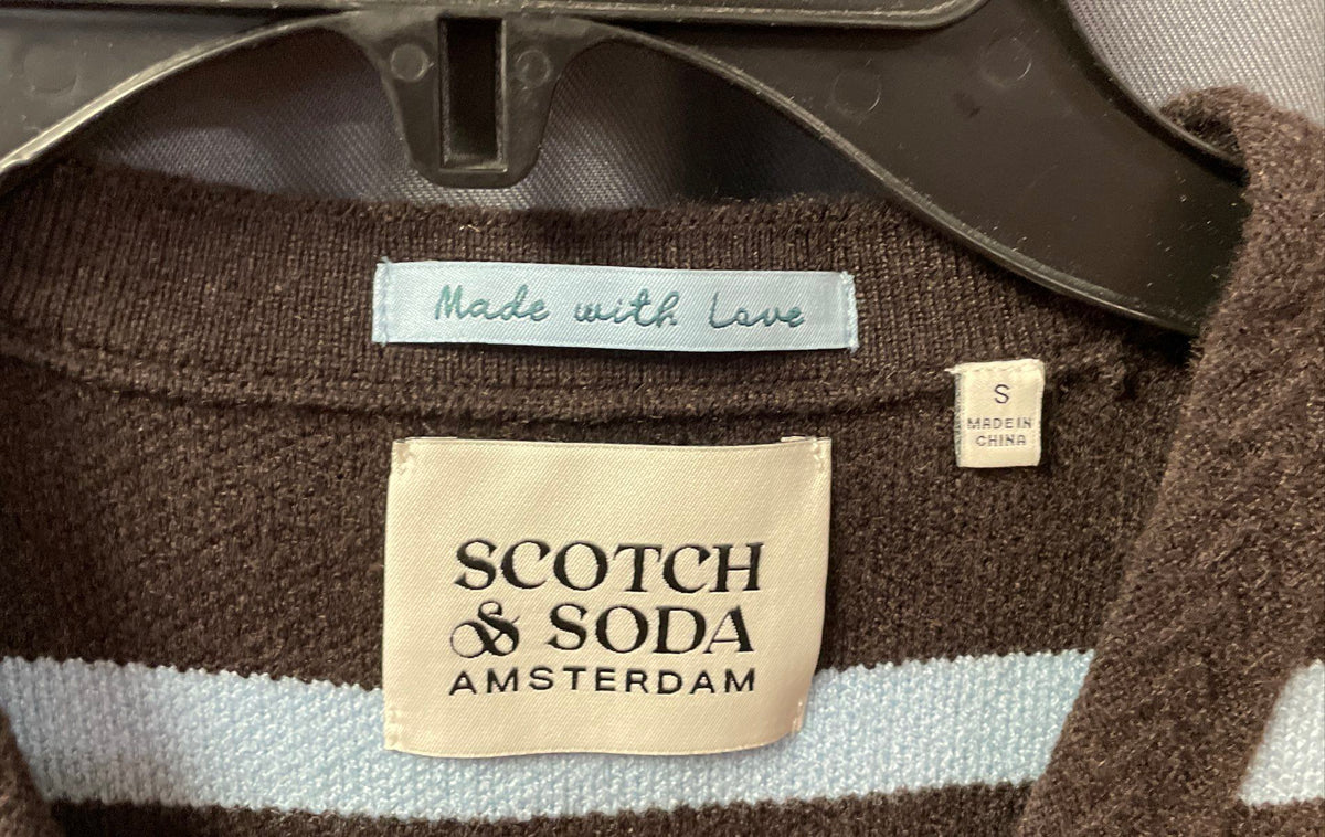 Scotch & Soda Women's Striped Cardigan Sweater Vest Dark Brown Blue Sz S