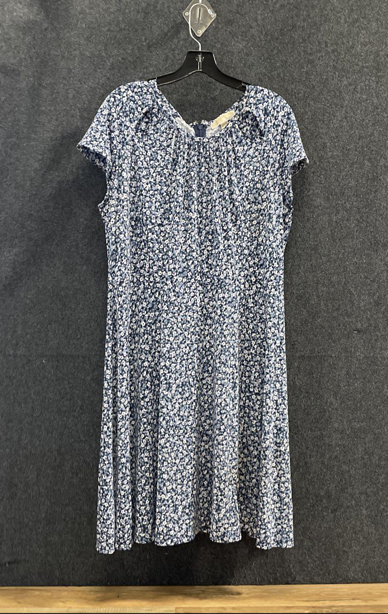 Michael Kors Women's Blue Floral Cap Sleeve A-Line Gathered Neck Dress Size 1X