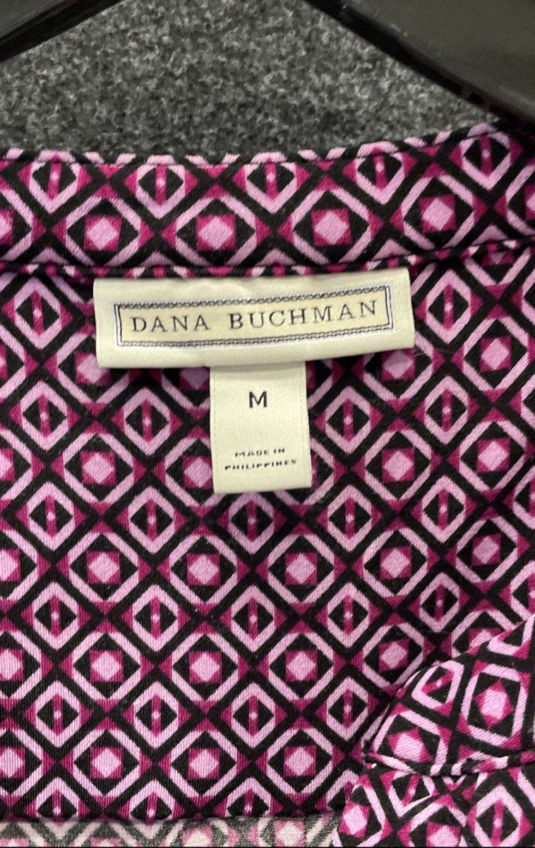 Dana Buchman Women's Purple Geometric Print 3/4 Sleeve Henley Tunic Sz M