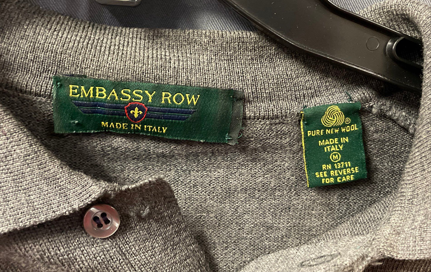 Embassy Row Men's Gray Long Sleeve Polo Sweater Vintage 90s Wool Italy Sz M