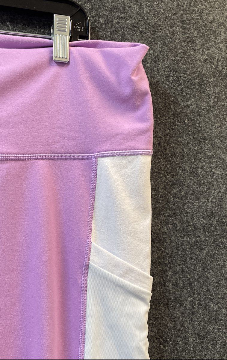 Fabletics Women's PowerHold High Waist Leggings Purple White Side Pockets Sz 2X