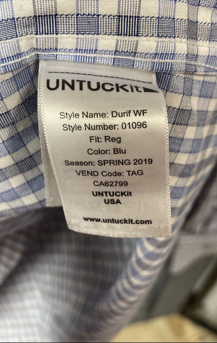 UNTUCKit Men's Durif WF Plaid Button Down Shirt Blue White Wrinkle Free Size XL