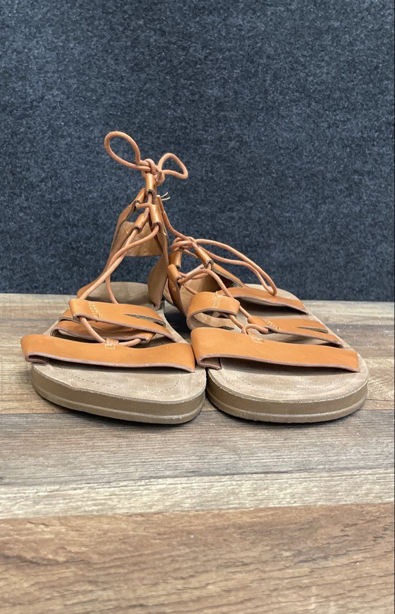 Rouge Brown Leather Gladiator Lace Up Strappy Flat Sandals Women's Size 11