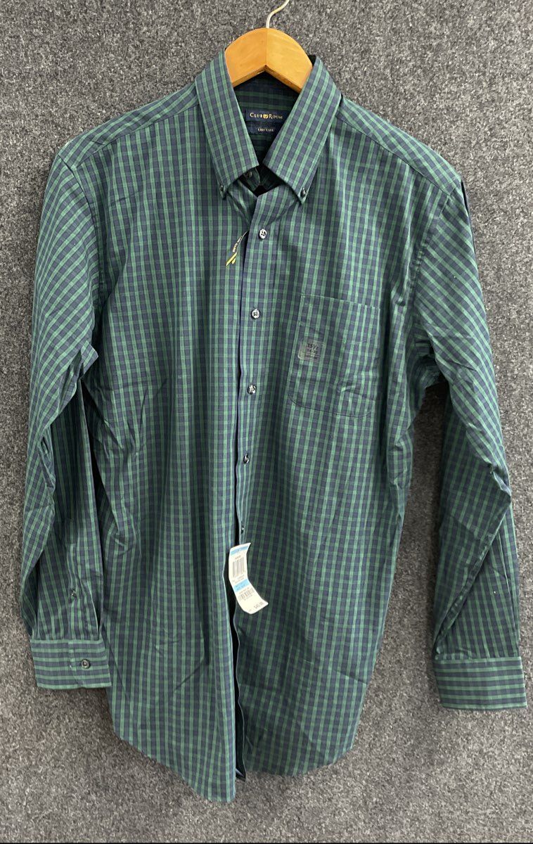 NWT Men's Size 15.5 M Green Blue Club Room The Estate Easy Care Dress Shirt
