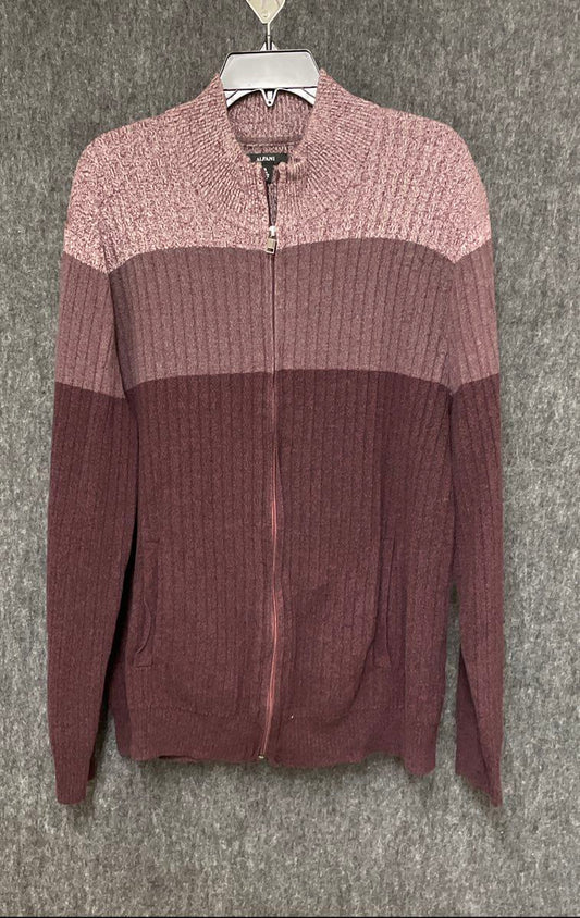 Alfani Men's Burgundy Colorblock Ribbed Full Zip Mock Neck Cotton Sweater Sz XL