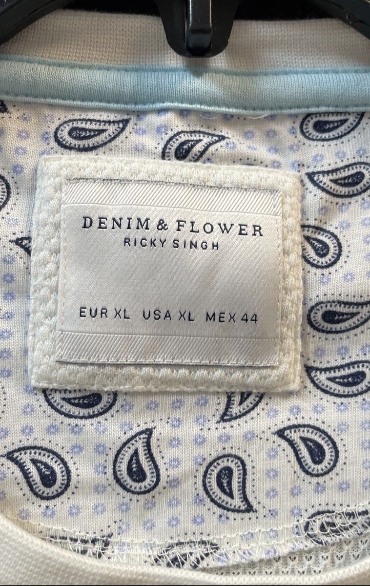 Denim & Flower Ricky Singh Men's White Blue Navy Colorblock Textured T-Shirt XL