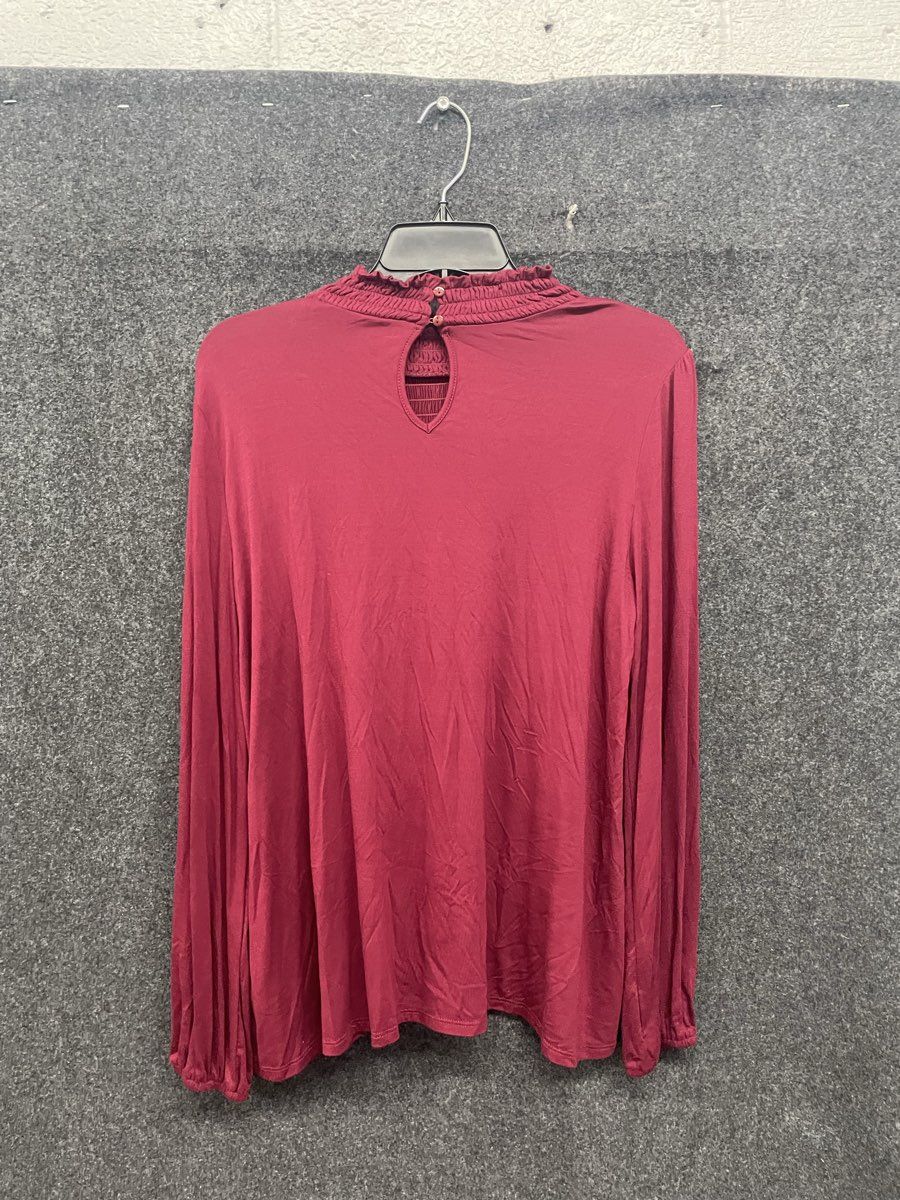 Cable & Gauge Women's Smocked Mock Neck Top Burgundy Long Sleeve Sz L NWT