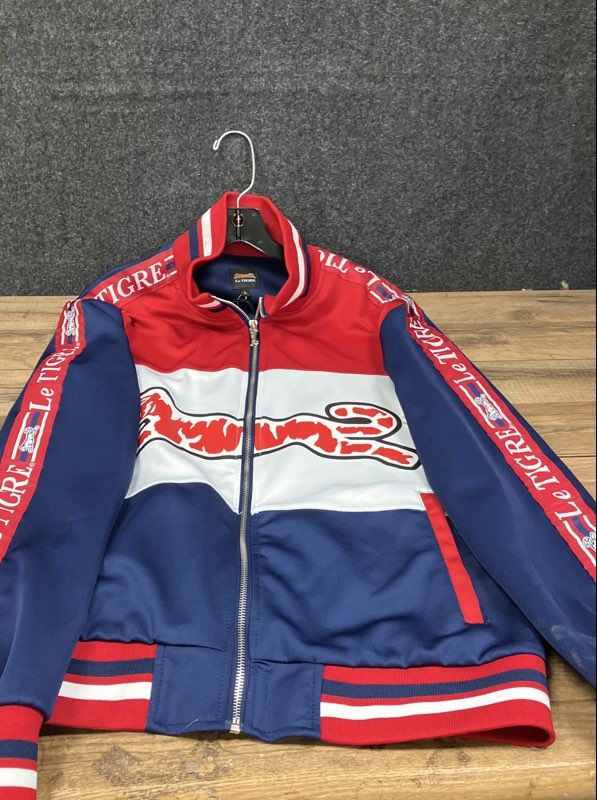 Men's Red White Blue Logo Tape Sleeve Large Tiger Track Jacket Sz L