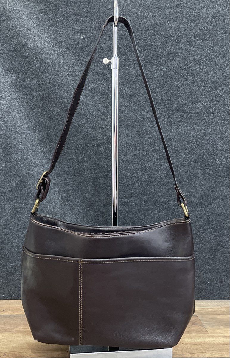Clava Dark Brown Leather Vintage Shoulder Bag Adjustable Strap Brass Hardware