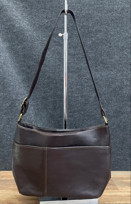 Clava Dark Brown Leather Vintage Shoulder Bag Adjustable Strap Brass Hardware