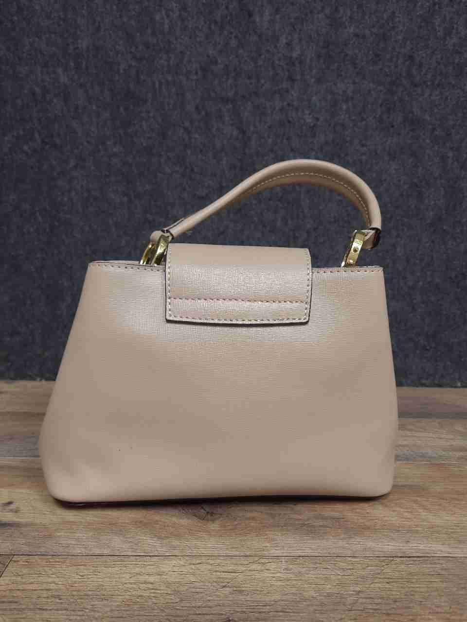 Vera Pelle Beige Saffiano Italian Leather Top Handle Satchel Bag Medium