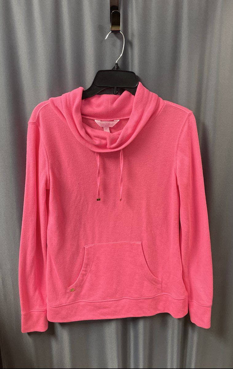Lilly Pulitzer Women's Pink Cowl Neck Pullover Sweatshirt Pocket Sz XS