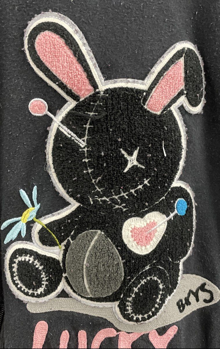 BKYS Men's Black Lucky Charm Voodoo Bunny Chenille Patch Sweatshirt Size M
