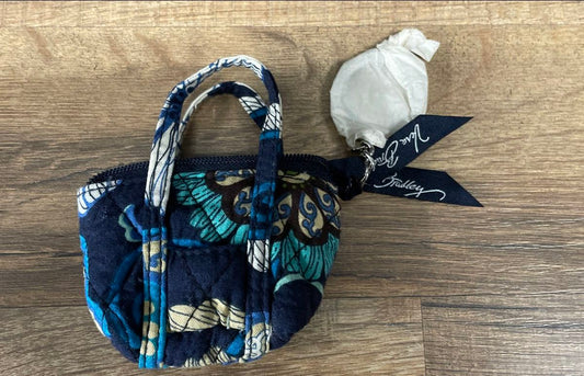 Vera Bradley Blue Floral Quilted Mini Coin Purse Keychain Pouch
