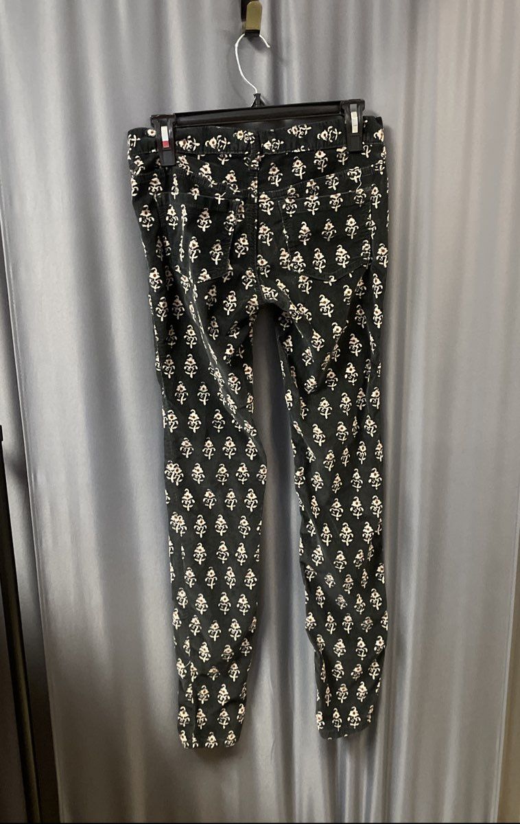 Free People Women's Black Block Print Floral Corduroy Skinny Pants Sz 26