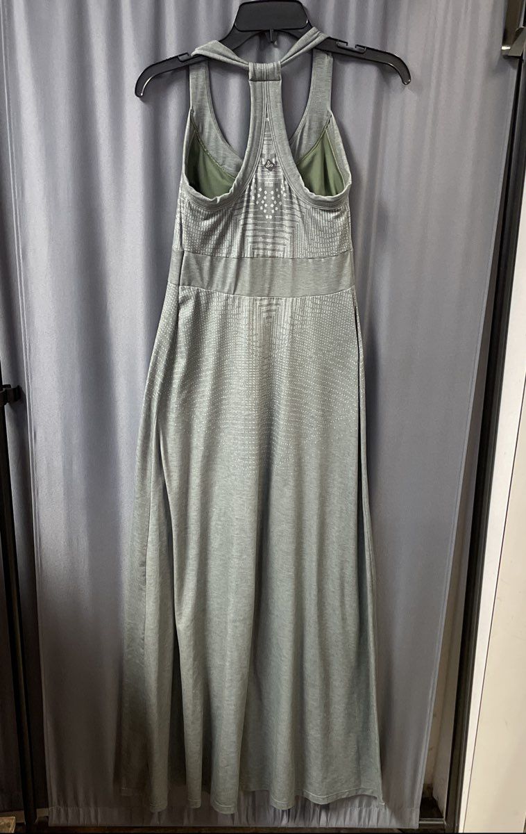 Prana Women's Green Geometric Print Racerback Yoga Maxi Dress Shelf Bra Sz XS