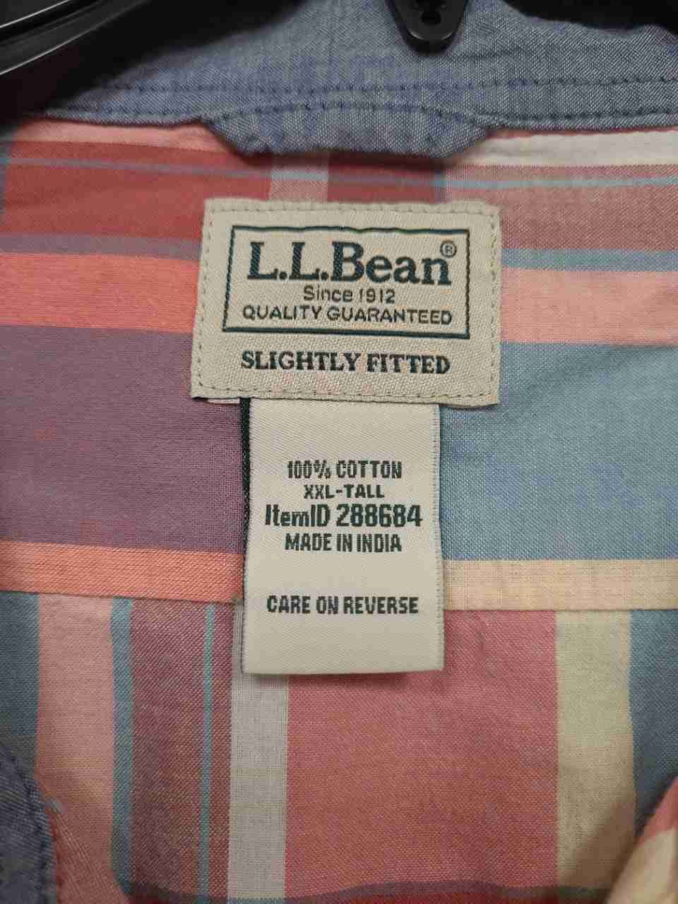 L.L.Bean Men's Pink Blue Plaid Short Sleeve Slightly Fitted Shirt Sz XXL-Tall