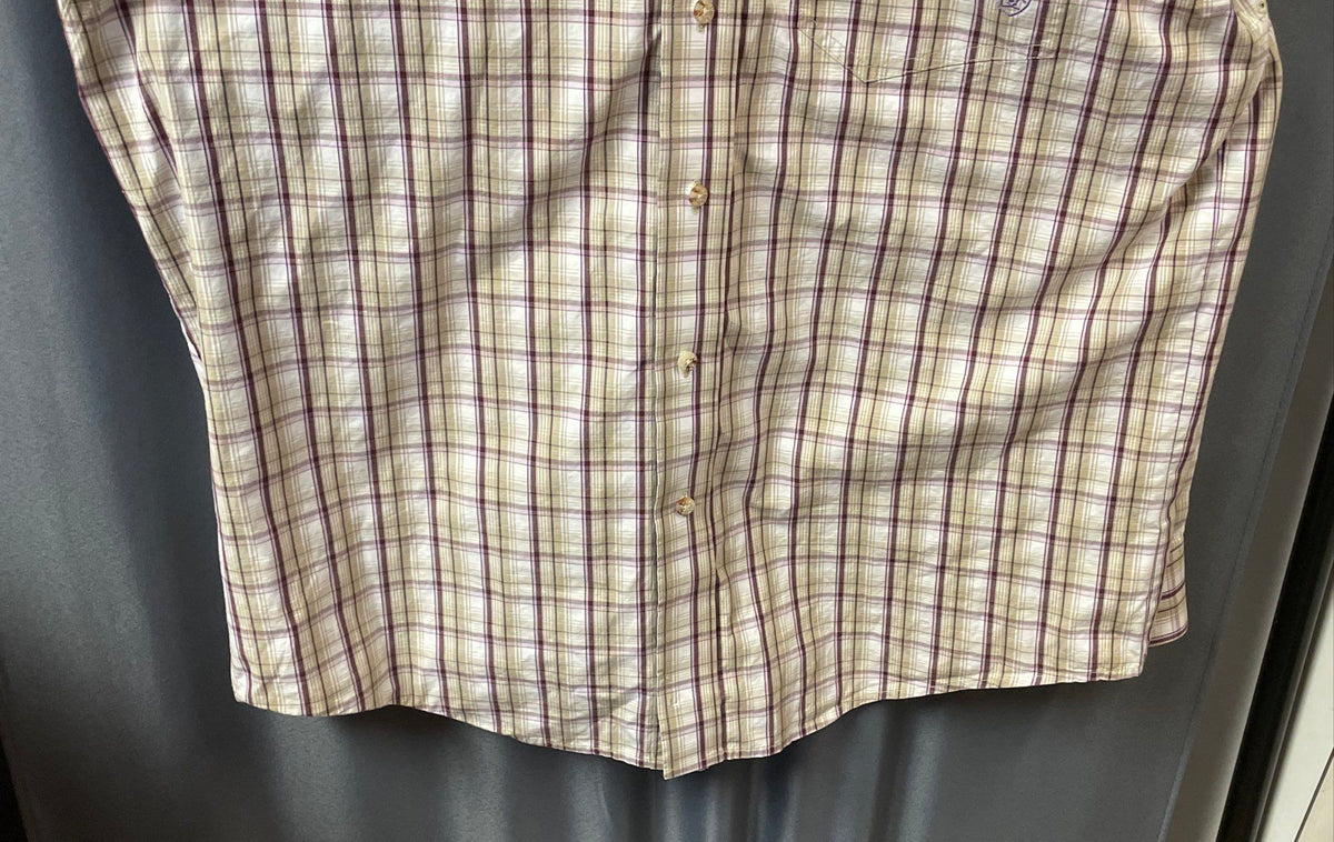 Ariat Men's Pro Series Plaid Button Down Shirt Tan Red White Sz Large