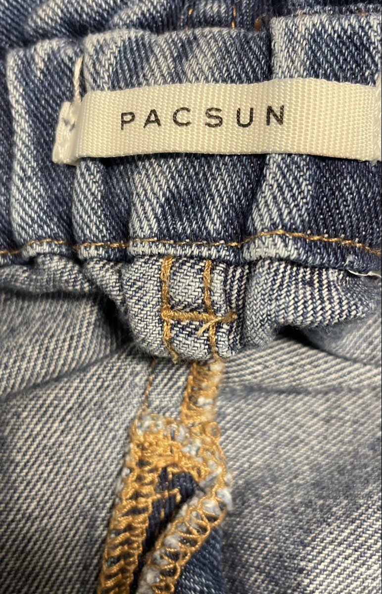PacSun Women's Blue Paperbag Waist Jeans High Rise Self Tie Belt Tapered Leg