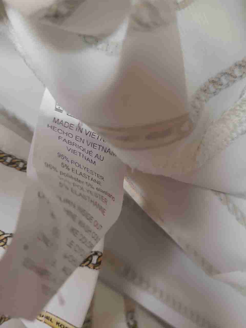 Michael Kors Women's White Chain Link Print Zipper V-Neck Blouse Tunic Sz S