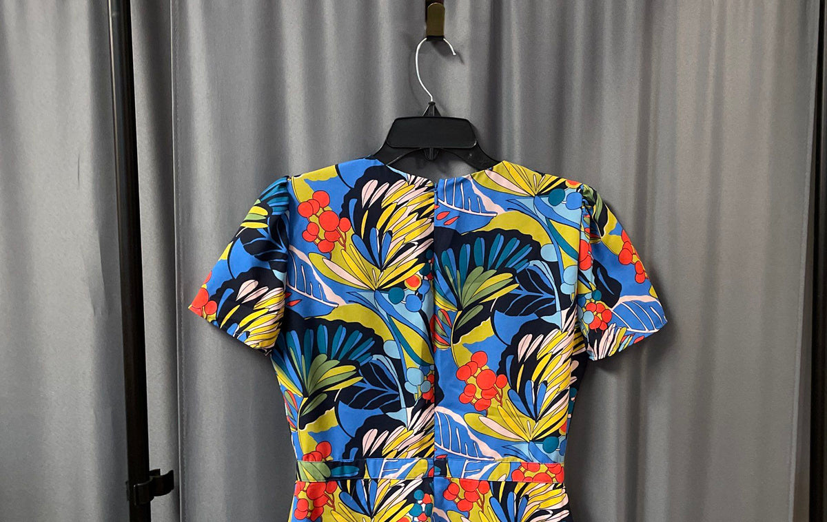 J. Crew Mercantile Women's Blue Floral Tropical Faux Wrap V-Neck Dress Sz 2