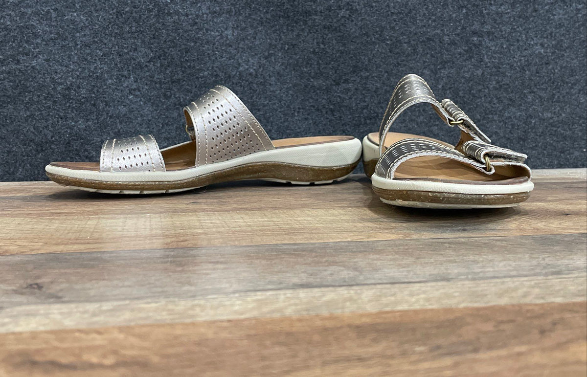 Clarks Collection Brown Perforated Adjustable Strap Slide Sandals Size 7M