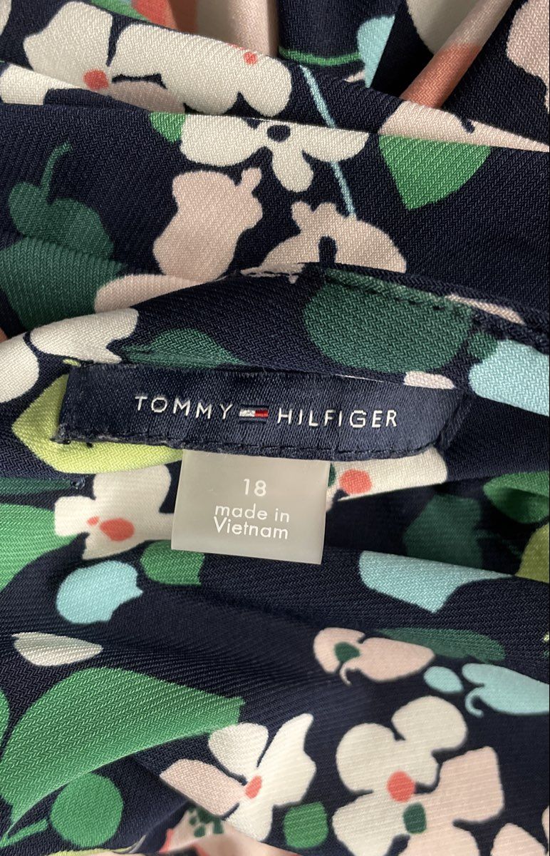 Tommy Hilfiger Women's Navy Blue Floral Draped V-Neck Sheath Dress Size 18