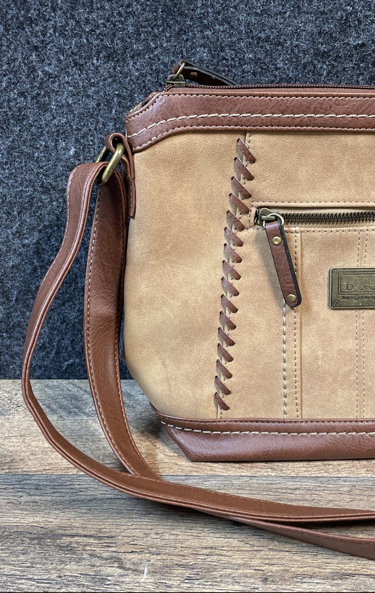 b.o.c. Born Concept Brown Tan Faux Suede Leather Crossbody Purse Bag