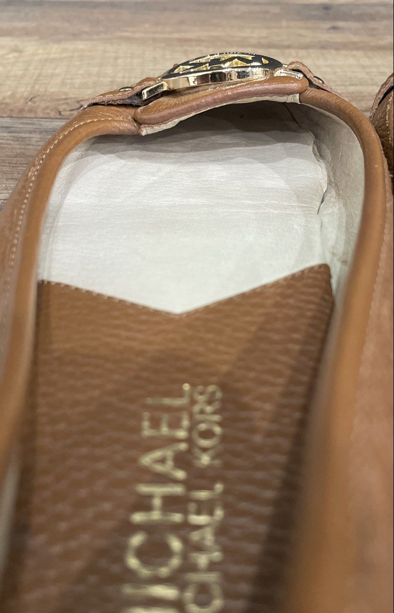 Michael Kors Fulton Brown Pebbled Leather MK Logo Ballet Flat Size 6.5