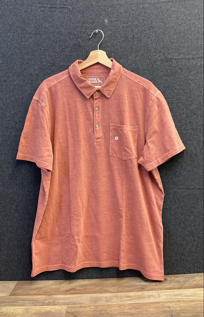 Eddie Bauer Men's Sunwashed Cotton Pocket Polo Shirt Mineral Red Size XL NWT