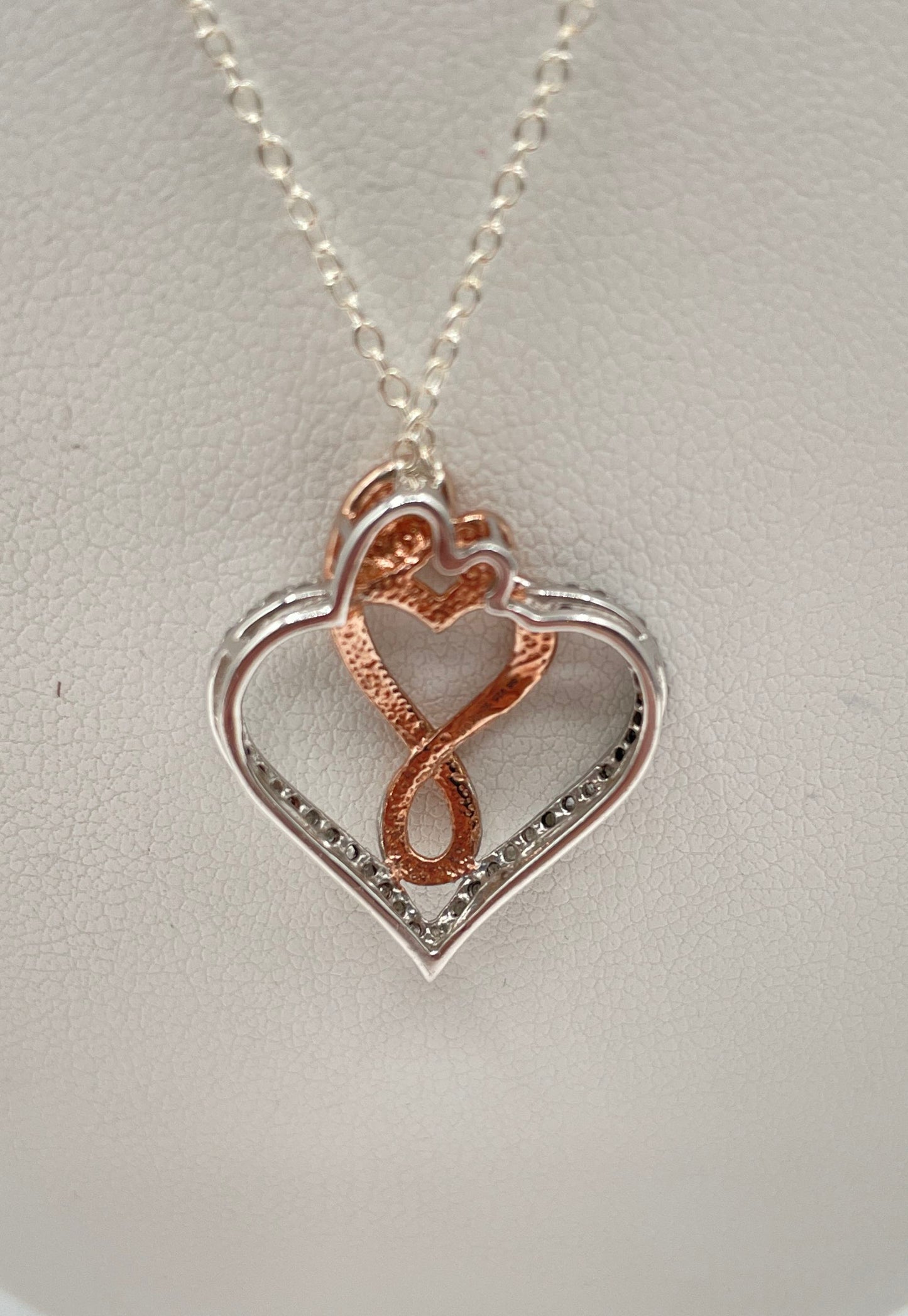 Two-Tone 925 Sterling Moissanite Parent & Child Heart Pendant Necklace 2.8g