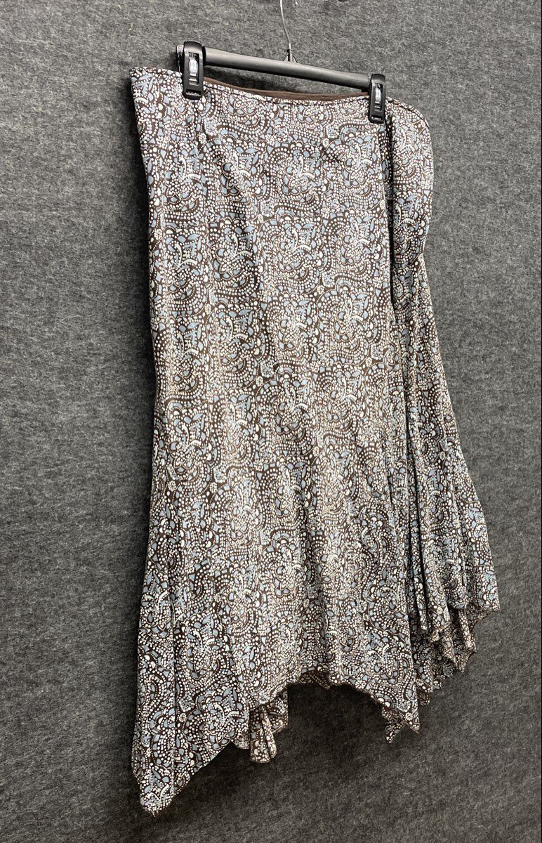 a.n.a Women's Brown Blue Paisley Handkerchief Hem Cotton Skirt Sz 14W