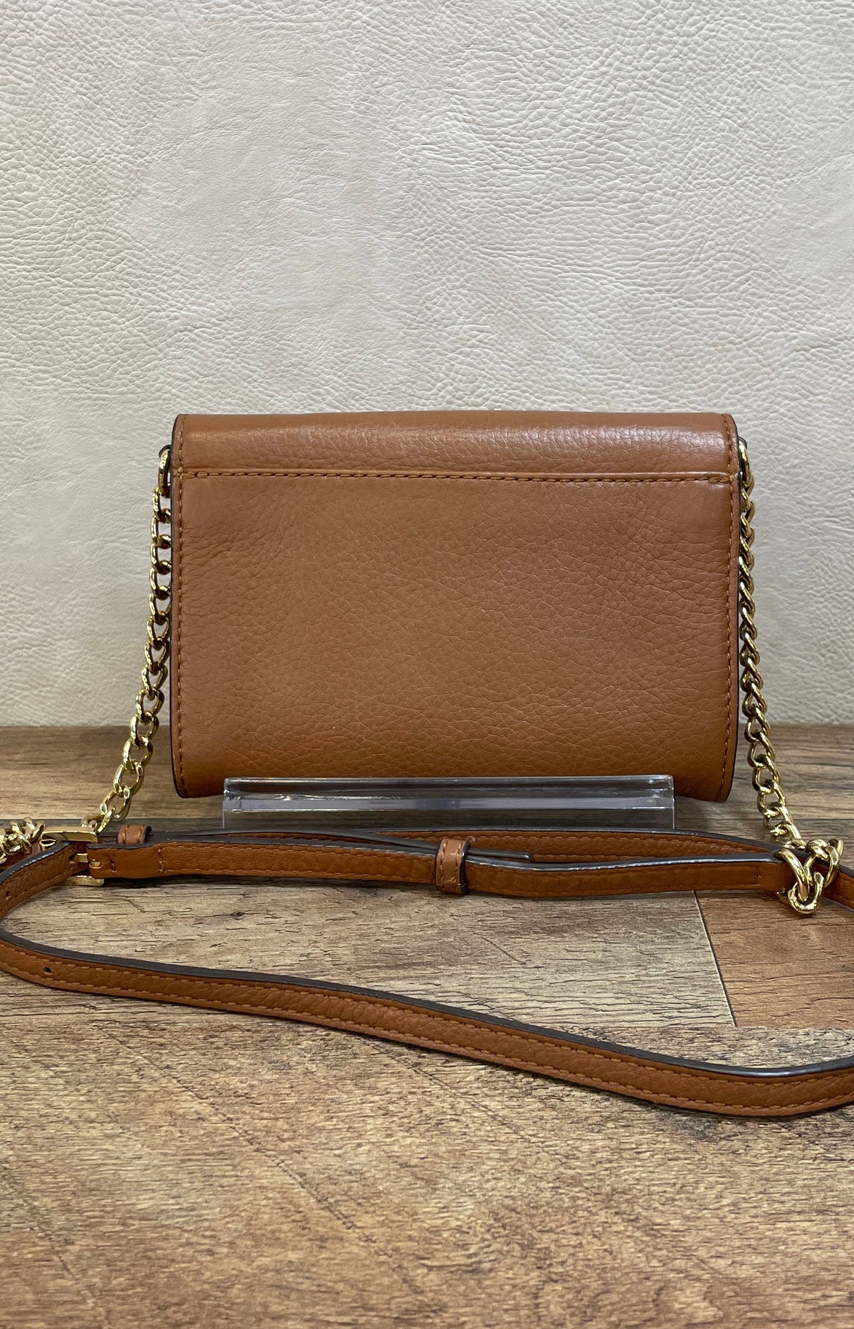 Michael Kors Brown Pebbled Leather Fulton Crossbody Bag Gold Hardware