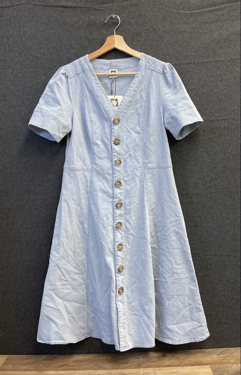 NWT Anne Klein Women's Blue Huntington Wash Chambray Button Front Dress Size M